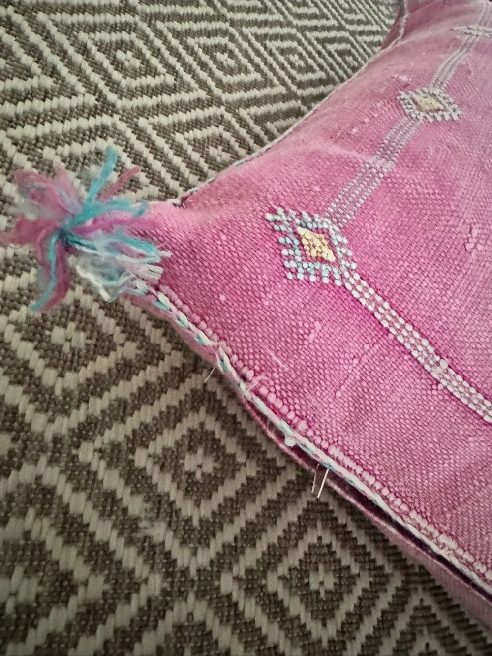 Vintage Pink,Moroccan Cactus Silk Pillow, Handmade Sabra Throw Pillow